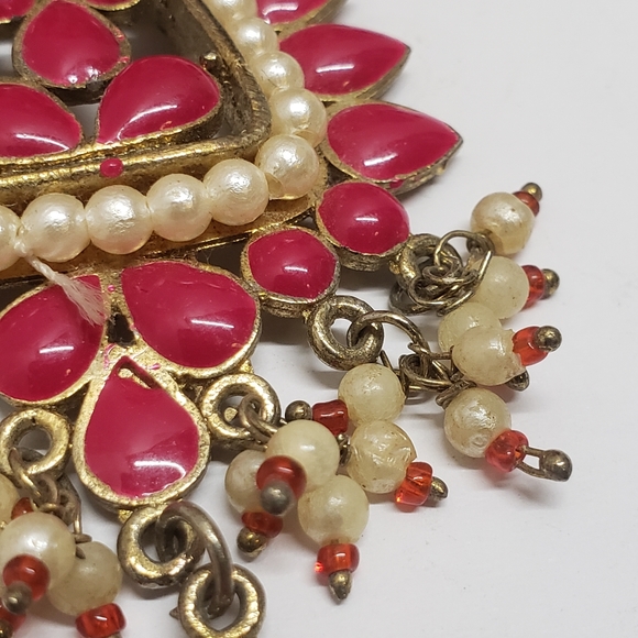 Beautiful Vintage Pink & White Pearl Dangle Statement Necklace - Picture 2 of 8
